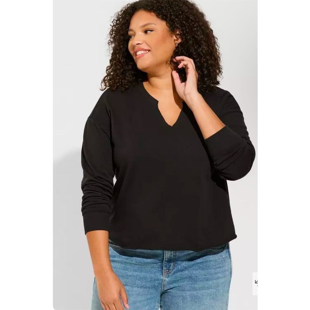 TORRID 4 Black V‎ Neck Long Sleeve Sweatshirt Top Plus Size 4x 26